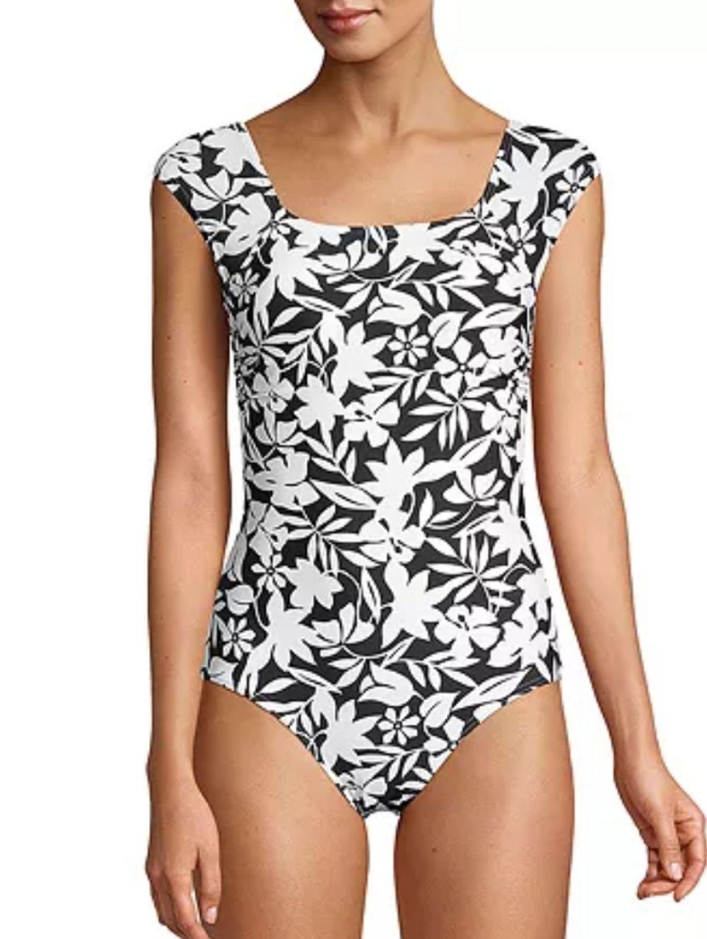 Lands End Swimsuit Black White Slimming